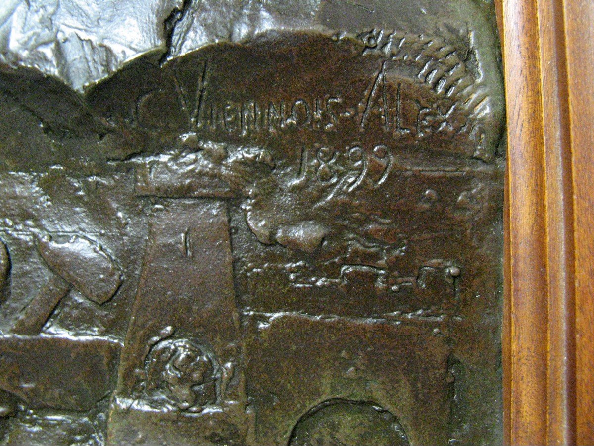Bas-relief En Bronze Signé Et Daté 1899.-photo-3
