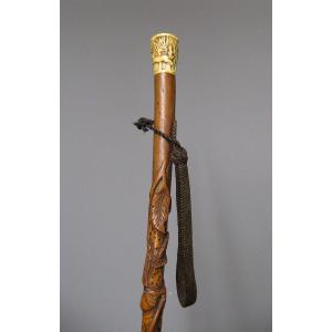 Popular Art Cane In Carved Boxwood.