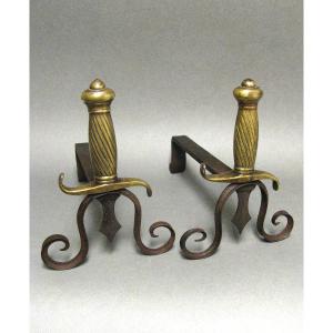 Pair Of 19th Century Military Arsenal Andirons.