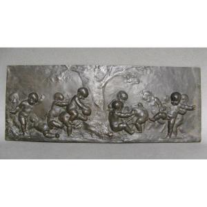 Bas Relief En Bronze Au Putti Angelots XIXe.