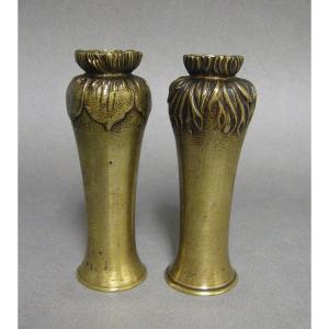 Miniature: Pair Of Art Nouveau Bronze Vase.