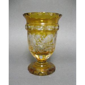 Vase In Bohemian Crystal And Wheel Engraved.