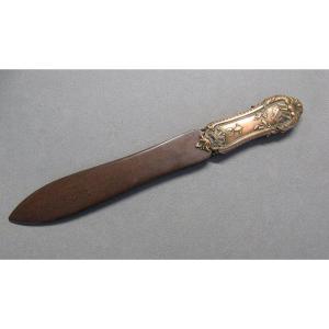 Paper Opener In Bronze And Precious Wood Signed Rambaud Cachet Susse Frères.