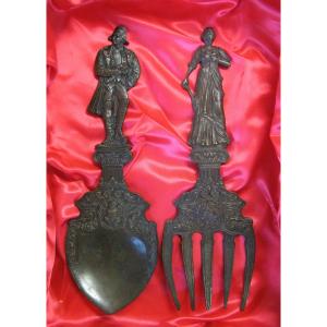 19th Century Bronze Cutlery. Napoleon I And Soséphine.