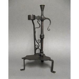 19th Century Wrought Iron Candlestick. Violet Le Duc Period.
