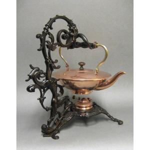 Théière Verseuse Samovar Avec Réchaud Jugendstil Vers 1900.