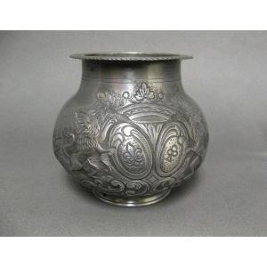 Lucotte Tin Pot 19th Century. Coat Of Arms. Marquis Crown.