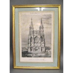 Gravure De l'église St Nicaise De Reims Imp d'Aubert & Cie XIXe