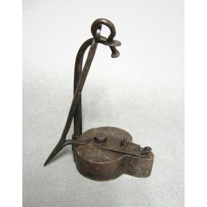 18th Century Wrought Iron Miner's Oil Lamp.