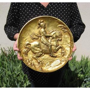 Jeanne d'Arc En Armure à Cheval Grande Plaque En Bronze Musée De Cluny.