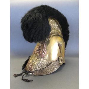 CASQUE D'OFFICIER POMPIER DE LA MARINE, Mle 1821 avec plaque type 1852, Second Empire.