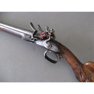 Fusil De Chasse A Silex Double Canon De « Devineau A Paris » Premier Empire.