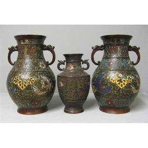 19th Century Cloisonné Bronze Vases.