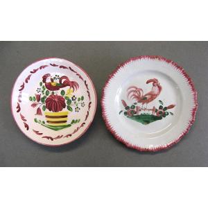Assiettes Au Coq En Faience - From Eastern France - XIX Century.