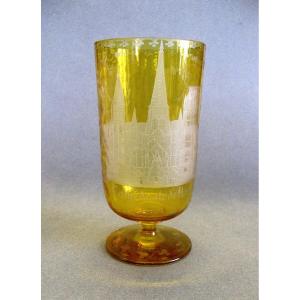 Verre Cristal De Bohême Biedermeier Gravé XIXe. Cathédrale De Rouen.