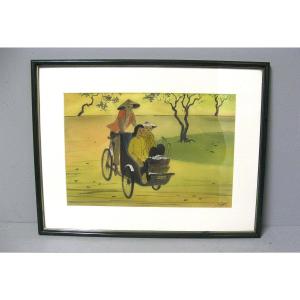Peinture Sur Soie Vietnam Années 50/60.
