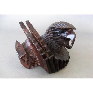 Wooden Desk Stand Carved With An Eagle's Head.
