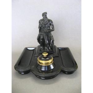 Encrier en marbre et bronze représentant "Moïse" de Michel-Ange XIXe.