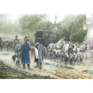 Napoleon Engraving, 1905; Antique Engraving – Stop In Juvisy – R. Desvarreux - Larpenteur.