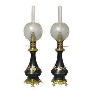 Pair Of Oil Lamps Nineteenth. Napoleon III.