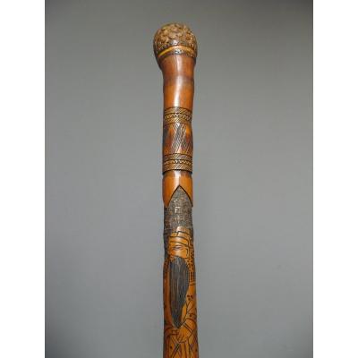 Carved Bamboo Cane. Japan Around 1900.