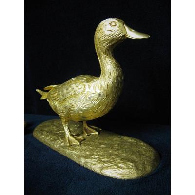 Animal Bronze. Mallard Duck. Gilt Bronze Early 20th Century. Hunt.