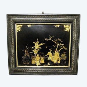 Chinese Lacquer And Gold Panel Nineteenth Napoleon III Period.