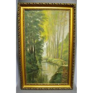  Tableau Impressionniste Vers 1900. Bord de rivière.