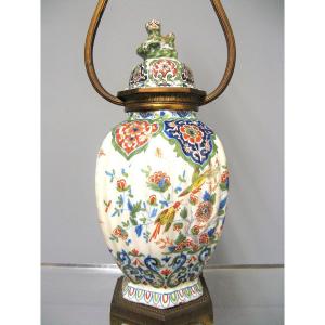 Pot Covered In Faience From Desvres Mounted In Lamp.