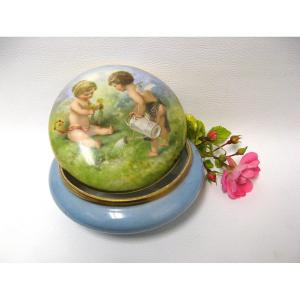 Jewelry Box, Limoge Porcelain, William And Guerin, With Cherubs.