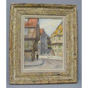 Original Watercolor Marcel Euvrard Around 1950 Colmar.