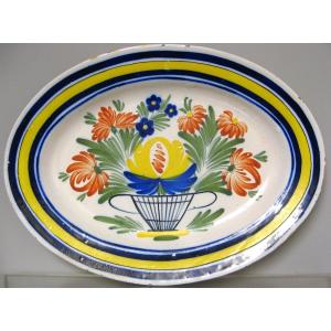 Large Ceramic Oval Dish From Quimper Nineteenth.