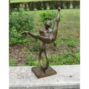 Bronze Sculpture Gymnast Signed Cortes.