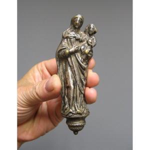 Vierge à l'Enfant d'Applique En Bronze Argenté XVIIe