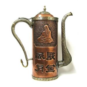 Copper And Silver Teapot Jug With Chiselled Decor. China Early Twentieth.