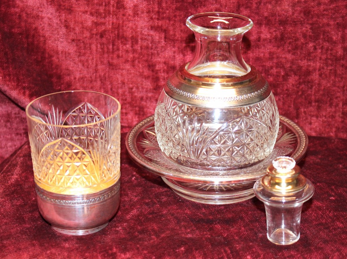 Service de nuit en cristal taillé et argent, circa 1900-photo-1