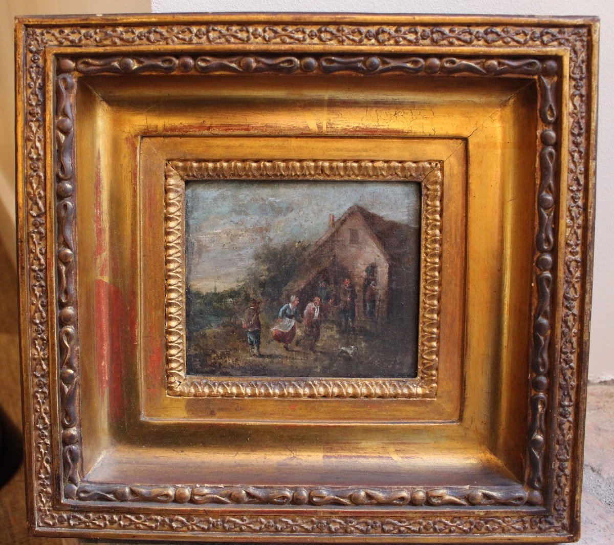 Scène De Village XVIIIe 
