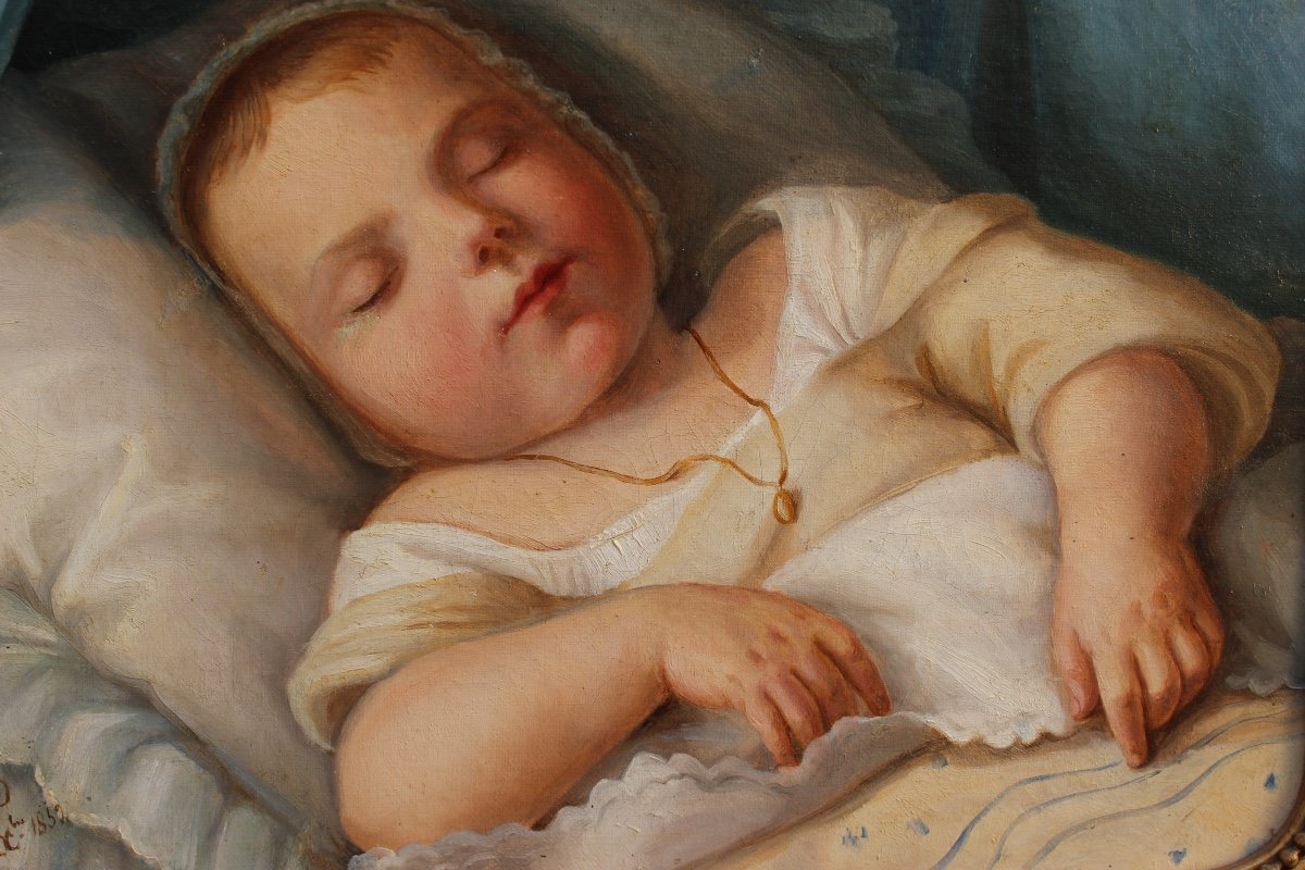 Enfant endormi, huile sur toile-photo-4