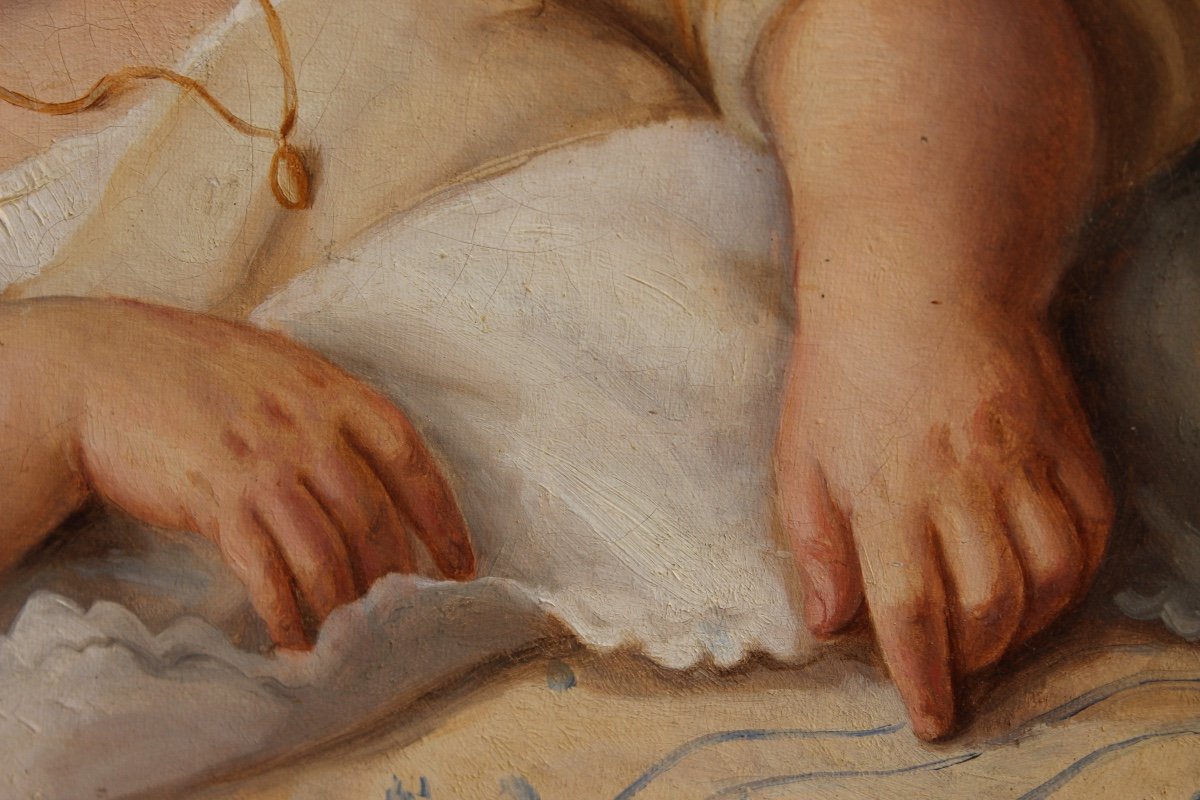 Enfant endormi, huile sur toile-photo-3