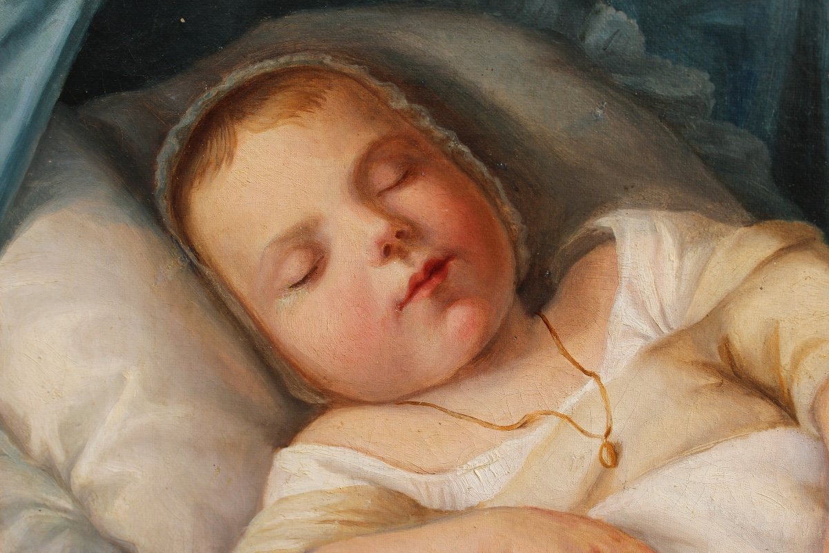 Enfant endormi, huile sur toile