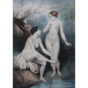 Pair Of Engravings "leaving The Bath"