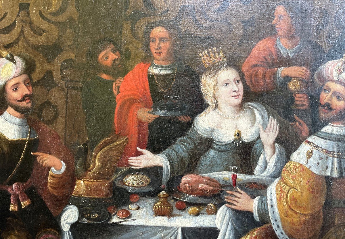  Frans Francken Et Son Atelier - Le Banquet d'Esther - début XVIIe -photo-3