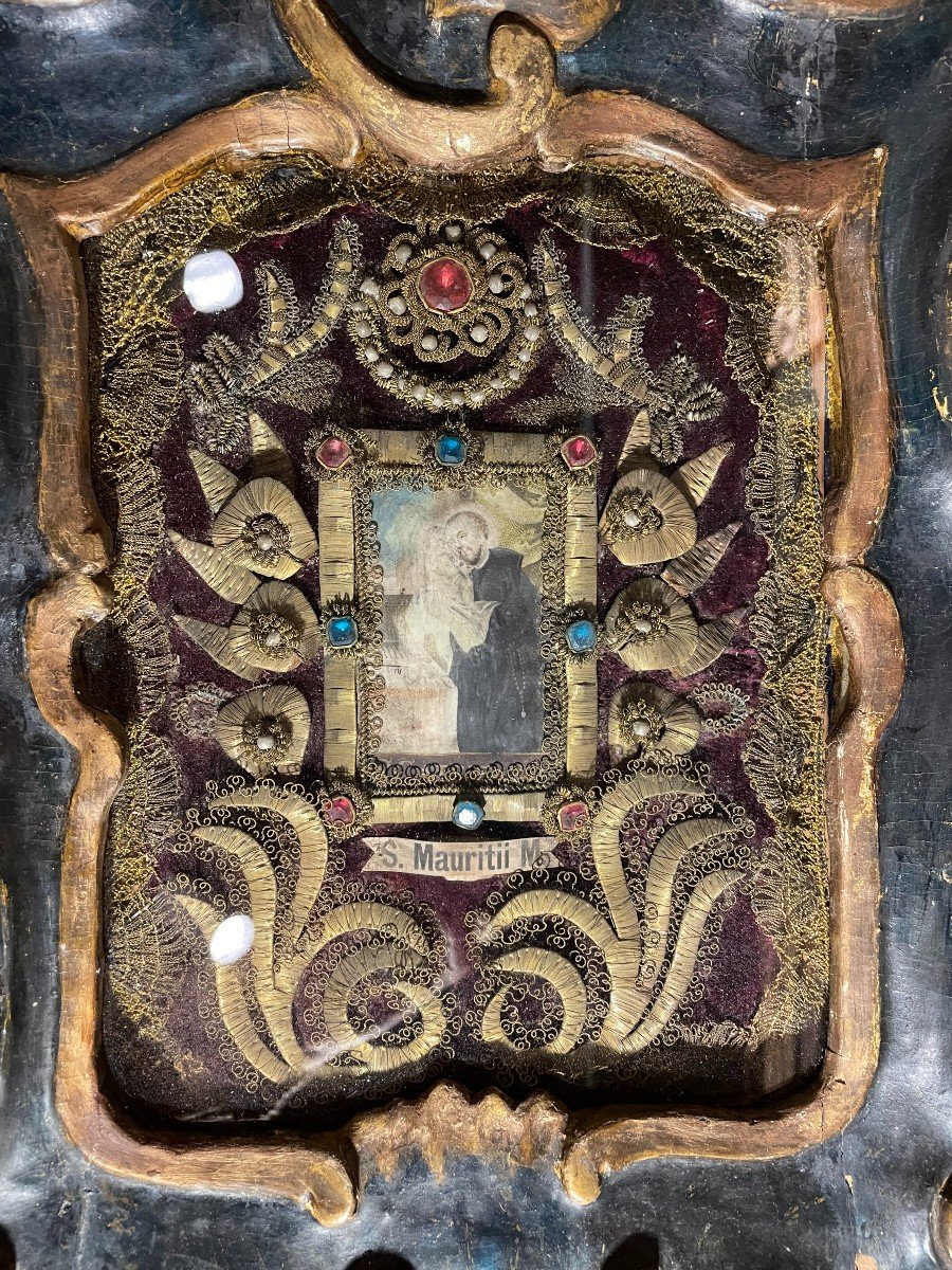Reliquary Frame With Medallion And Relic Of Saint Maurice Martyr - With His Seals - Late 17th Century-photo-3