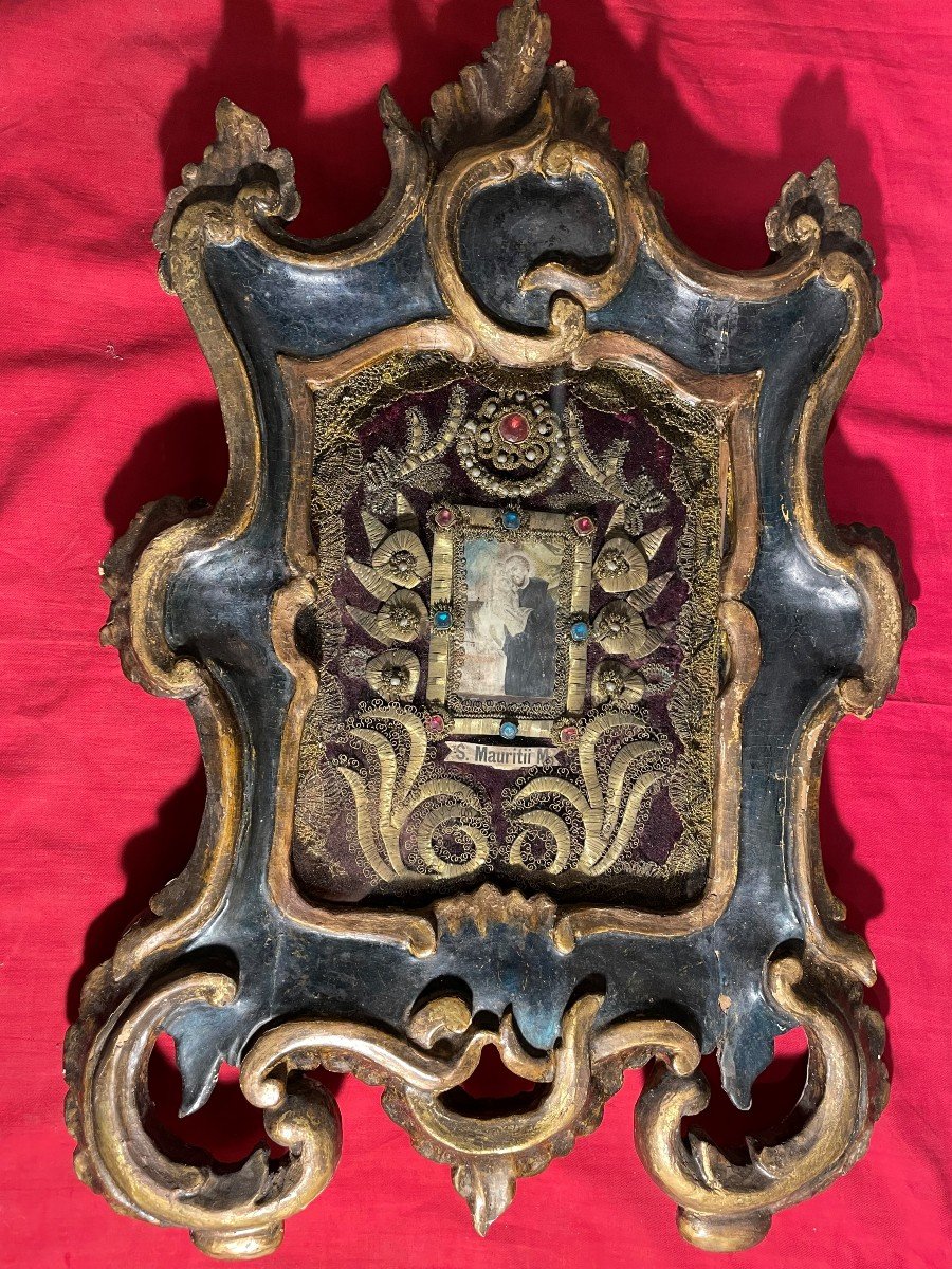 Reliquary Frame With Medallion And Relic Of Saint Maurice Martyr - With His Seals - Late 17th Century
