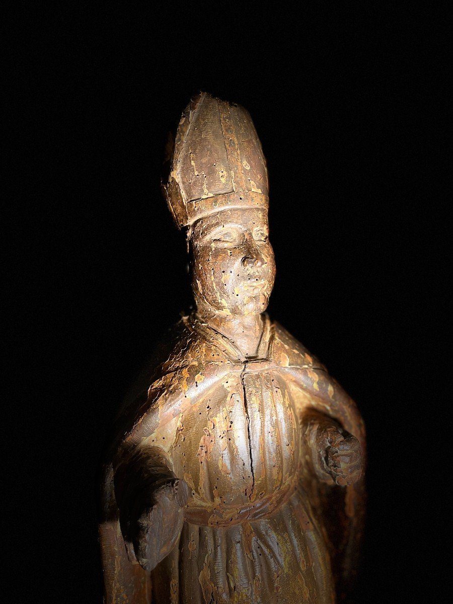 Sculpture d'Un Saint Evêque Du XVIIe-photo-3