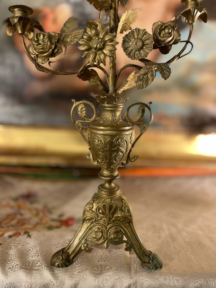 Paire De Vases d'église Formant Candélabre - XIXe-photo-3