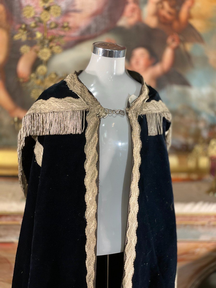 Chape Sacerdotale velours bleu nuit - XIXe Siècle-photo-3