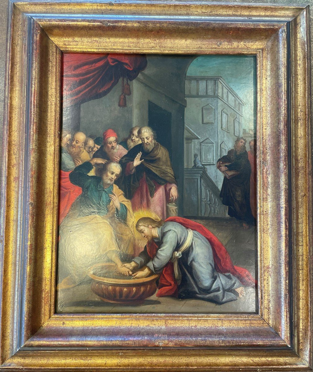Religious Painting The Washing Of The Feet - XVIIth-photo-1