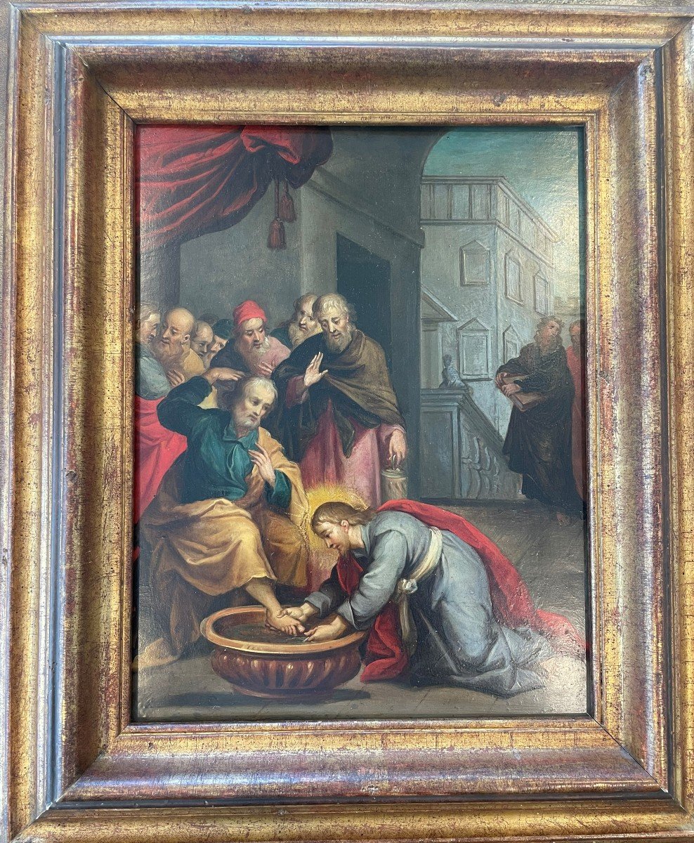 Religious Painting The Washing Of The Feet - XVIIth
