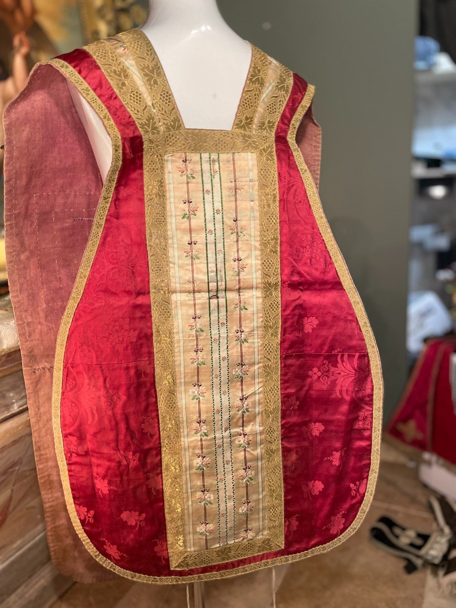 Red Chasuble - Complete Set - Early 19th Century-photo-3